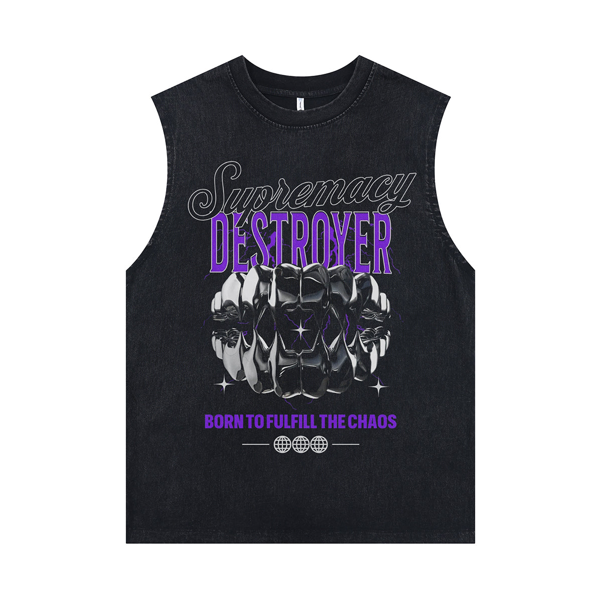 Grillz print sleeveless t-shirt gangster cartoon vest 00s retro hip-hop poster tank top in acid wash black