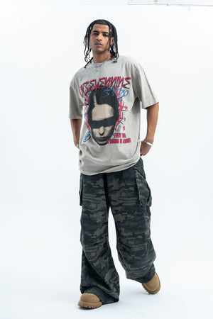 Gothic t-shirt blindfolded girl top creepy print tee in cream