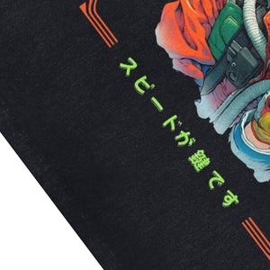 Racer boy cartoon sleeveless t-shirt retro anime surfer vest motorsports tank top in acid wash black