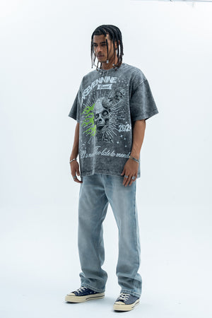 Flame t-shirt skeleton print tee grunge monster top skull jumper in Black