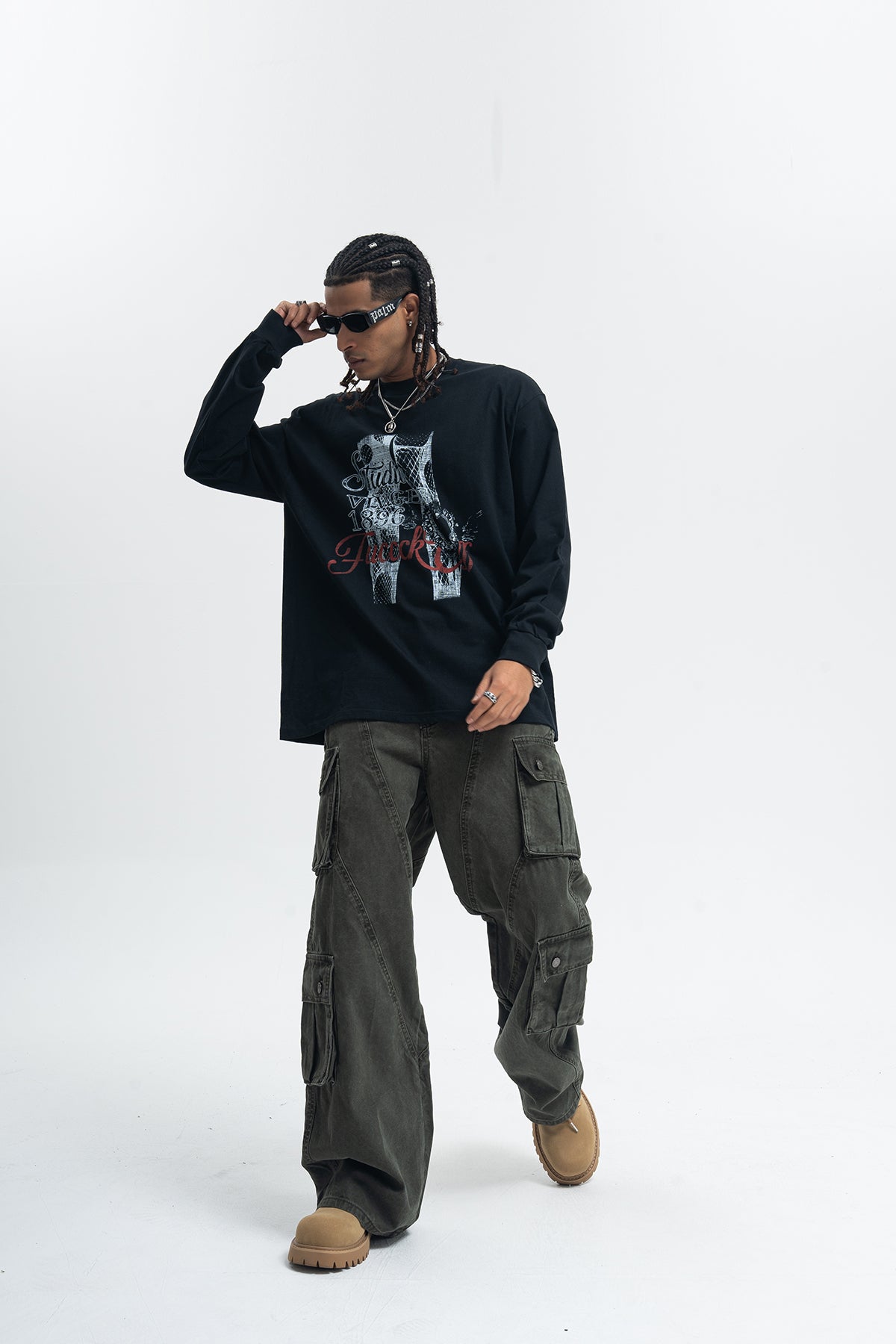 Fuck off slogan jumper pinup girl print top long sleeve retro grunge t-shirt in white