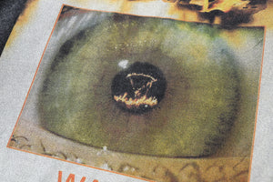 Flame t-shirt scary eye tee creepy print top in vintage grey