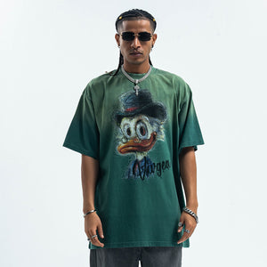 Duck cartoon t-shirt retro print tee old school top in green