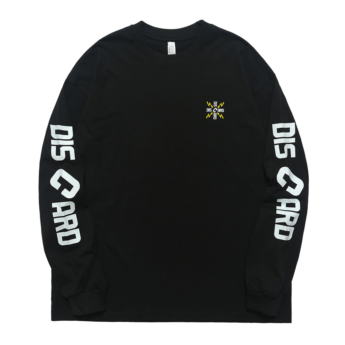 Discard slogan jumper long sleeve grunge t-shirt thunder print top in black