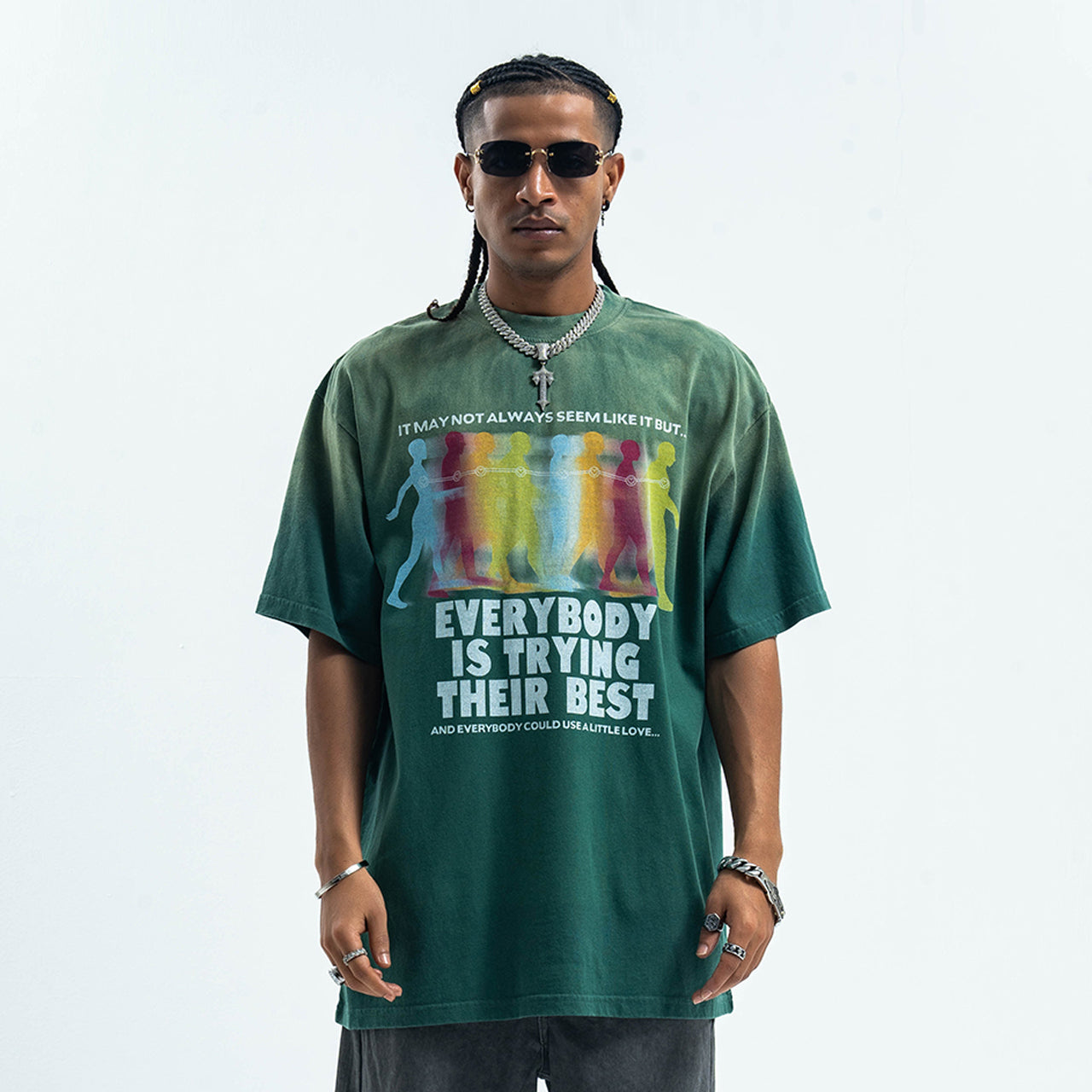 Motivational t-shirt psychedelic top gradient grunge tee in green