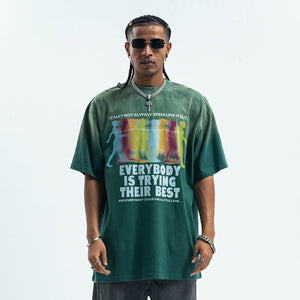 Motivational t-shirt psychedelic top gradient grunge tee in green