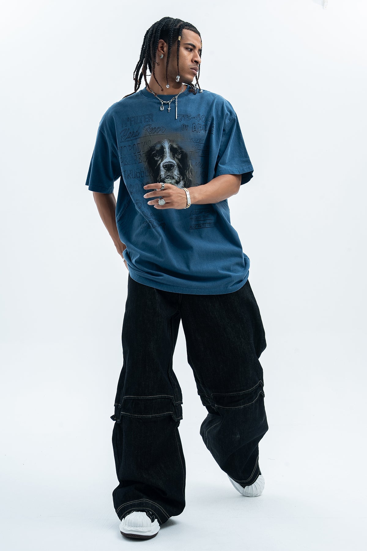 Dog t-shirt puppy print top retro cartoon tee animal jumper in grey