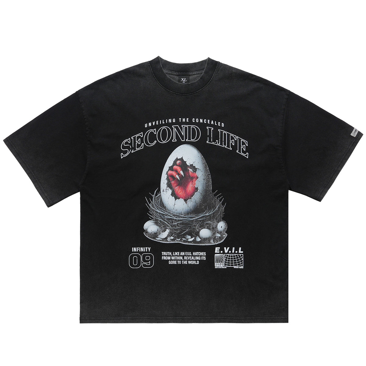 Creepy gothic t-shirt long nails print top scary egg tee in Black