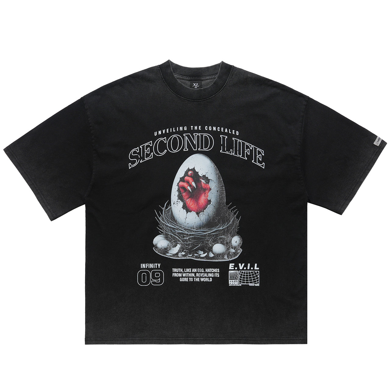 Creepy gothic t-shirt long nails print top scary egg tee in Black