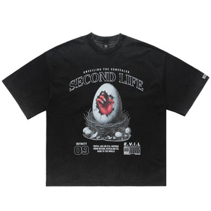 Creepy gothic t-shirt long nails print top scary egg tee in Black