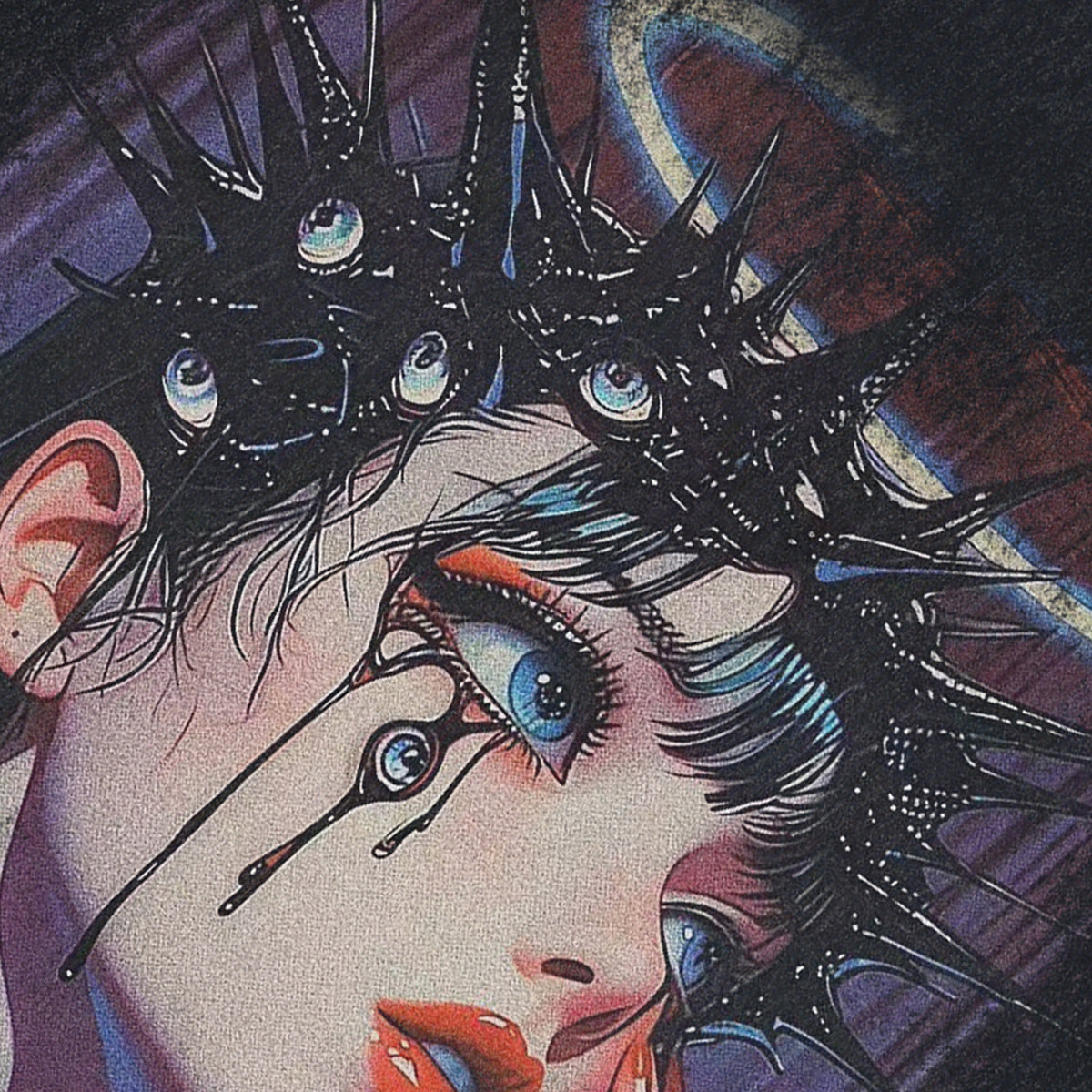 Cute girl sleeveless t-shirt anime cartoon surfer vest 00s grunge Manga tank top in acid wash black