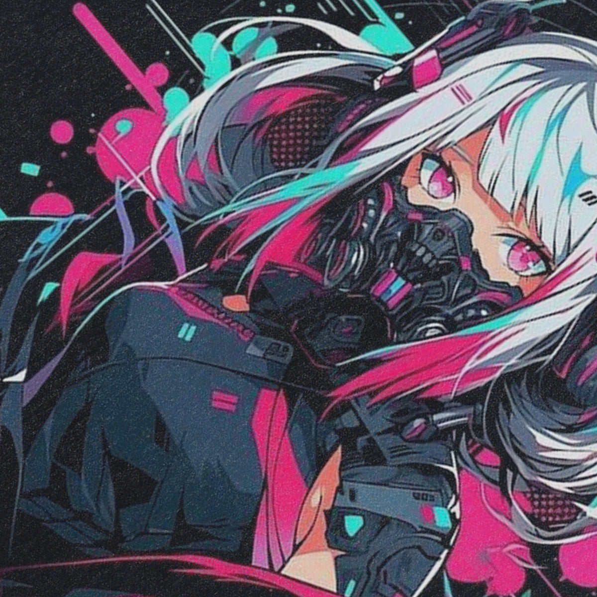 Anime cartoon sleeveless t-shirt Japanese girl poster surfer vest 00s Manga tank top in acid wash black