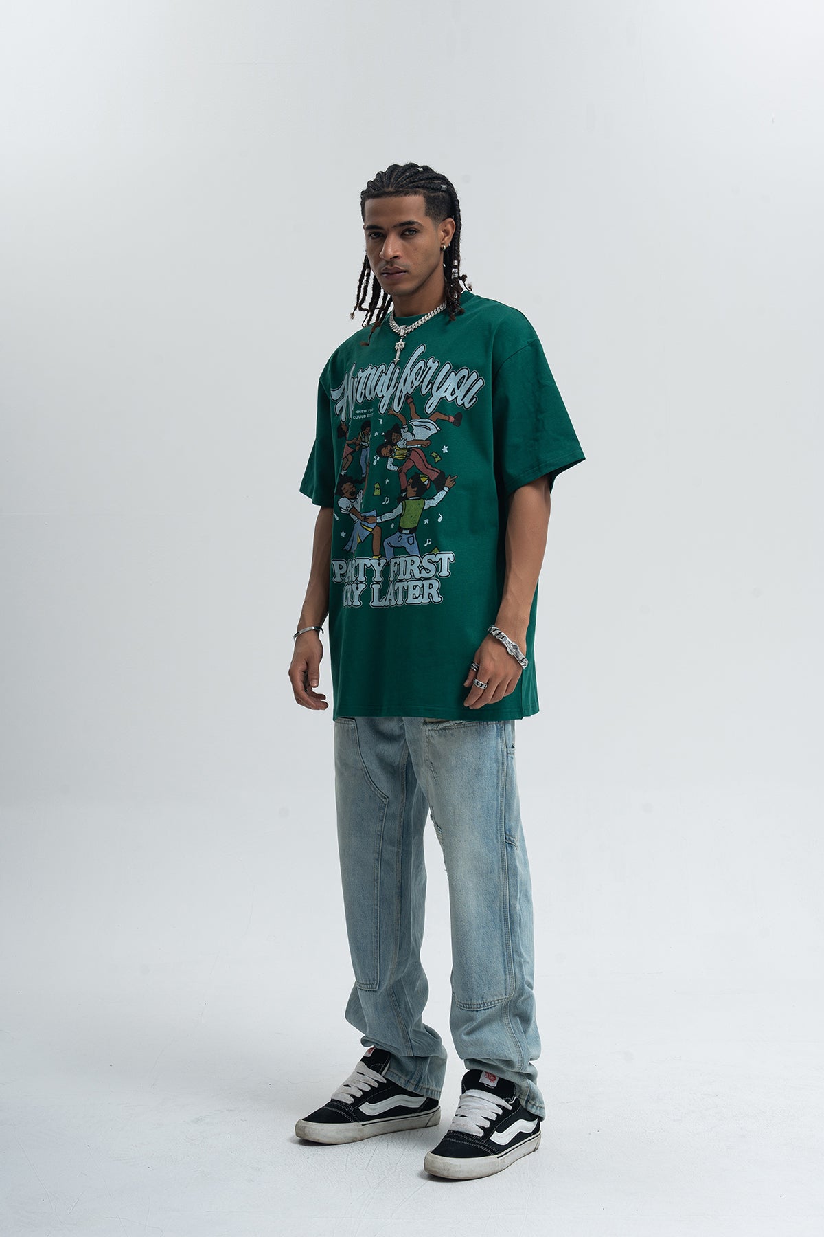 Party slogan t-shirt retro cartoon top 90s tee in black