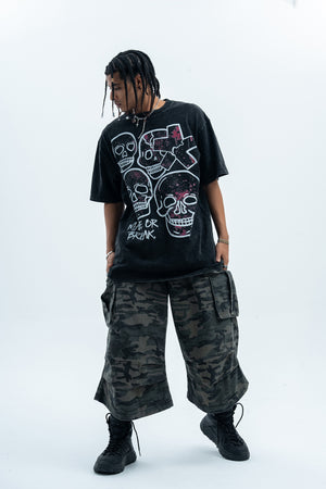 Skull graffiti t-shirt bones print top retro skeleton tee in black