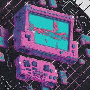 Gamer sleeveless t-shirt retro console print surfer vest 00s raver tank top in acid wash black