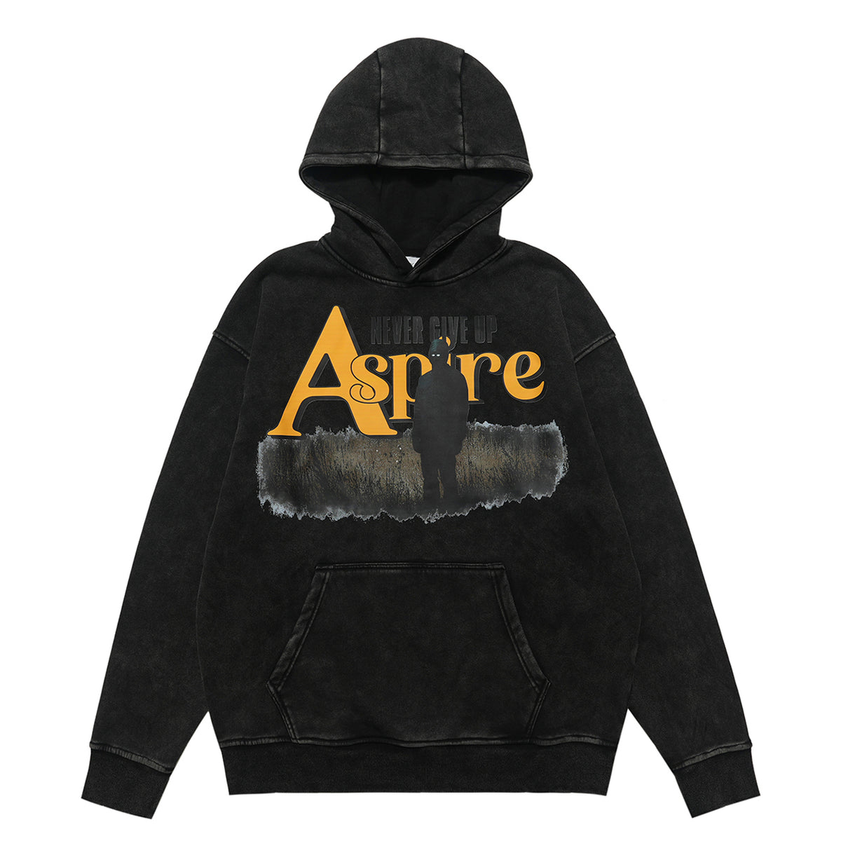 Motivational gunrge hoodie retro psychedelic print pullover aspire slogan jumper in acid grey