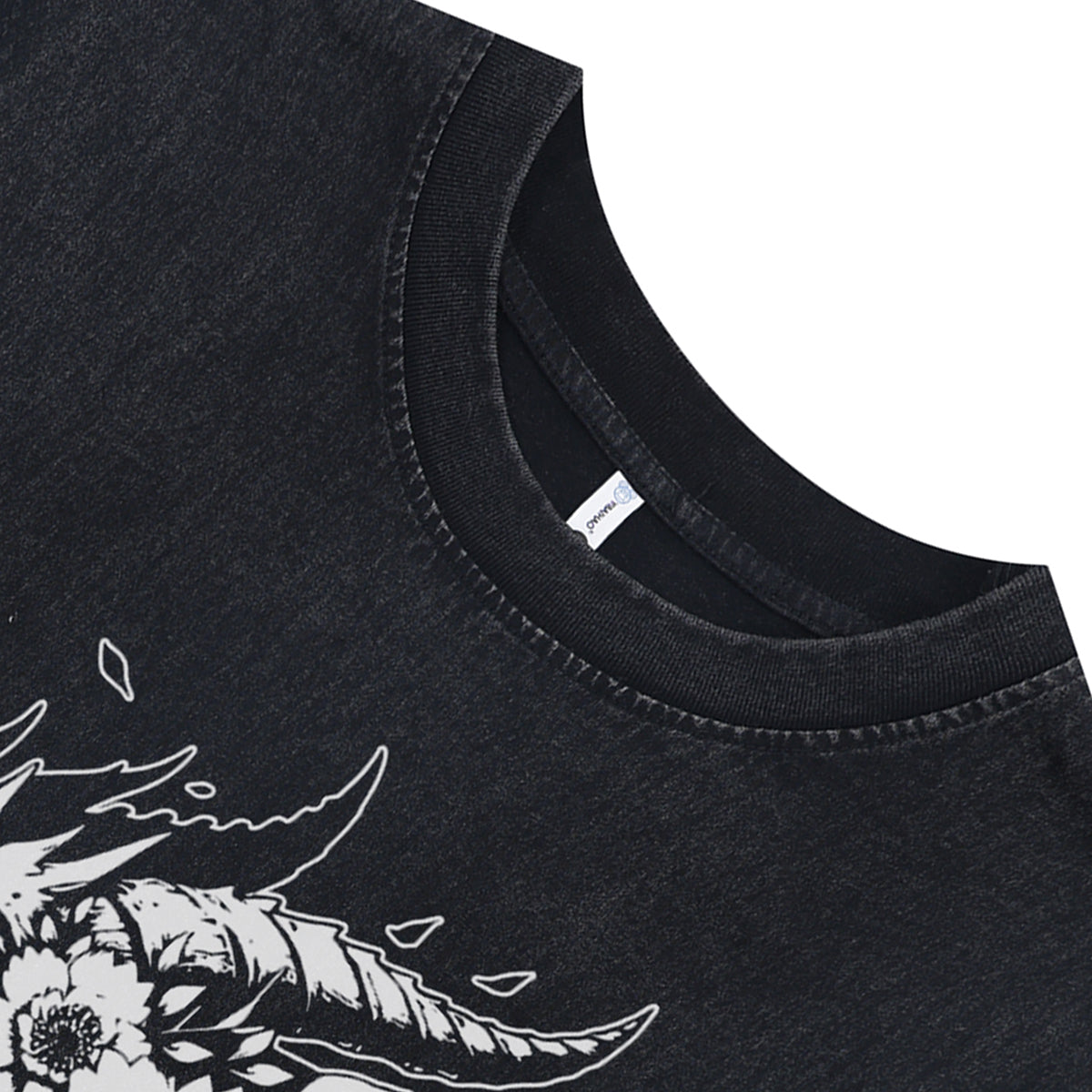 Fossil bones sleeveless t-shirt gothic skull print surfer vest 00s creepy tank top in acid wash black