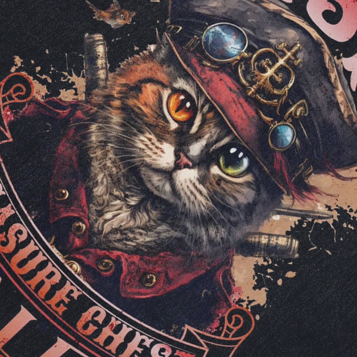 Pirate cat sleeveless t-shirt treasure slogan surfer vest retro poster tank top in acid wash black