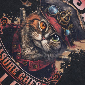 Pirate cat sleeveless t-shirt treasure slogan surfer vest retro poster tank top in acid wash black