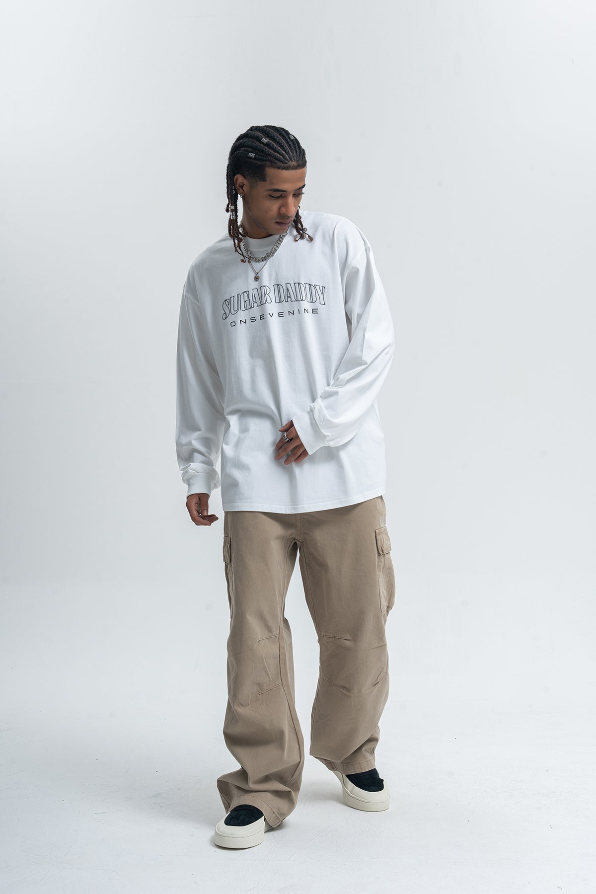 Sugar daddy slogan top long sleeve diamante jumper glitter slogan pullover in white