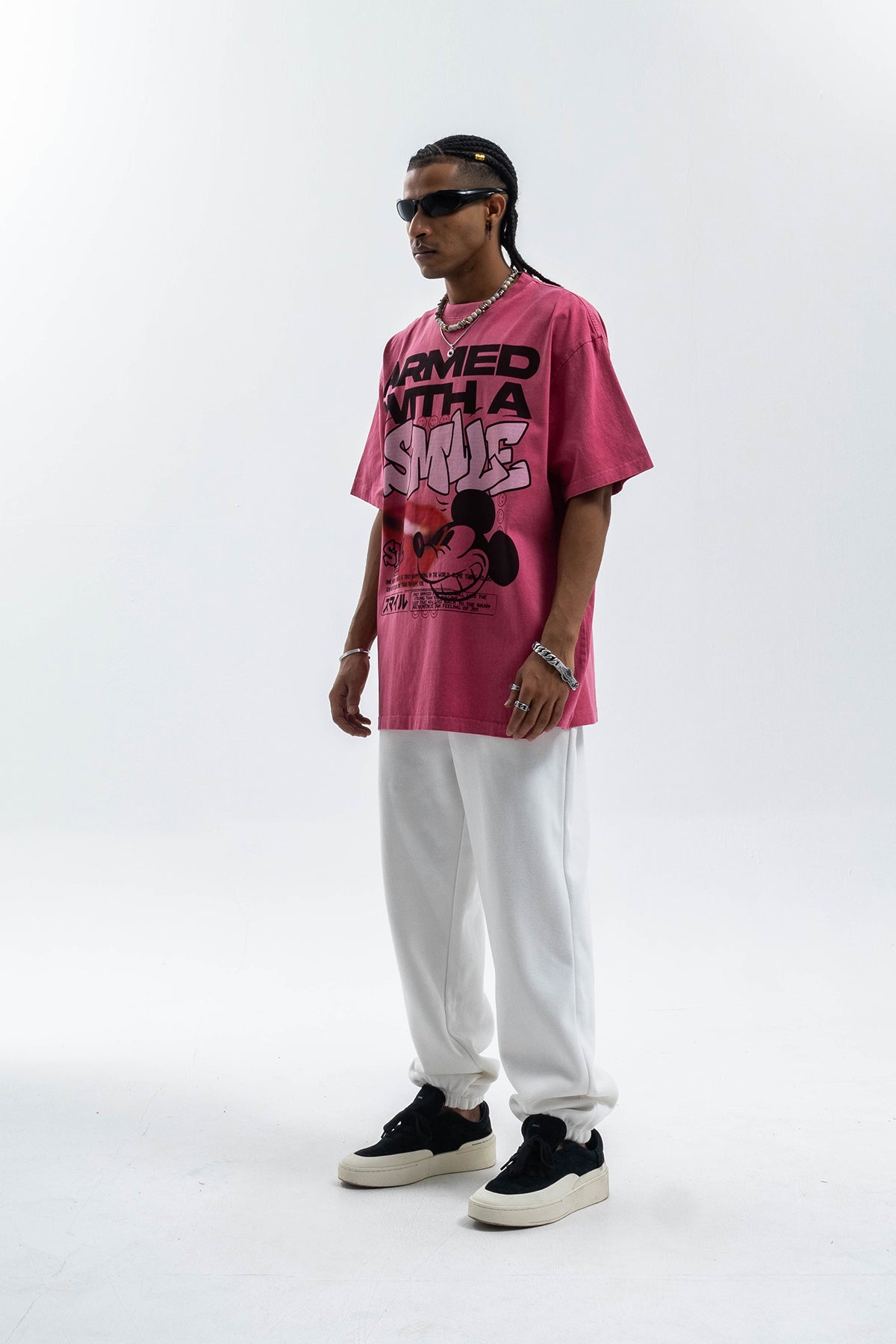 Graffiti t-shirt mouse print top grunge cartoon tee skater jumper in pink