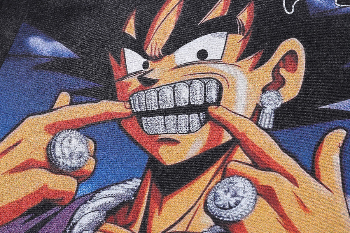 Goku t-shirt DBZ tee retro Japanese cartoon top in vintage grey