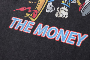 Money slogan t-shirt duck cartoon tee retro top in vintage grey