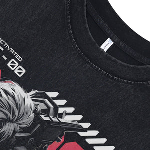 Anime cyborg sleeveless t-shirt vintage Japanese vest retro cartoon tank top in acid wash black