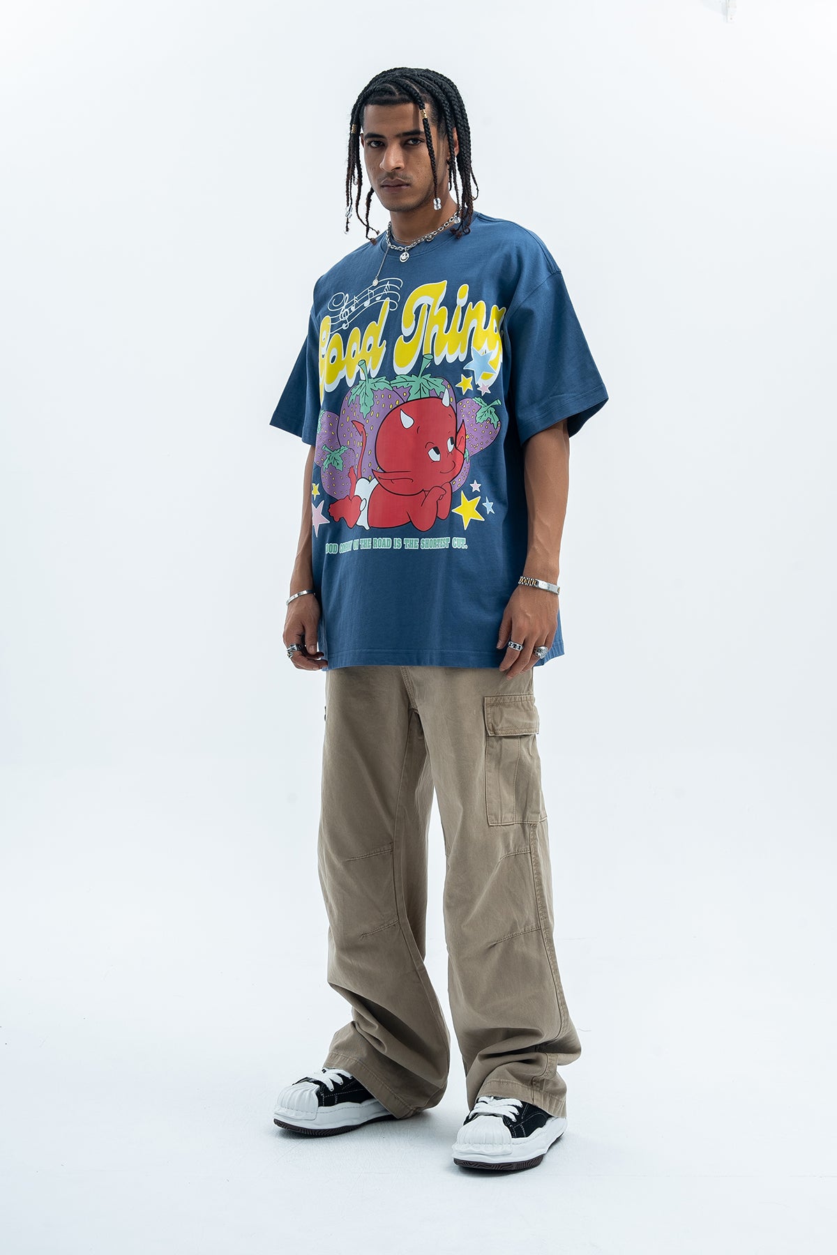 Little devil t-shirt retro devil cartoon top hell print tee in blue