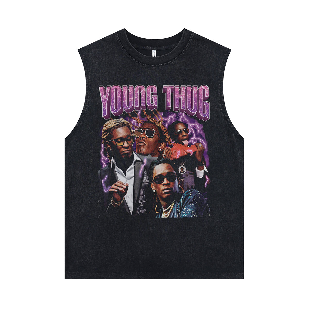 Young Thug sleeveless t-shirt vintage rapper vest hip-hop tank top in acid wash black