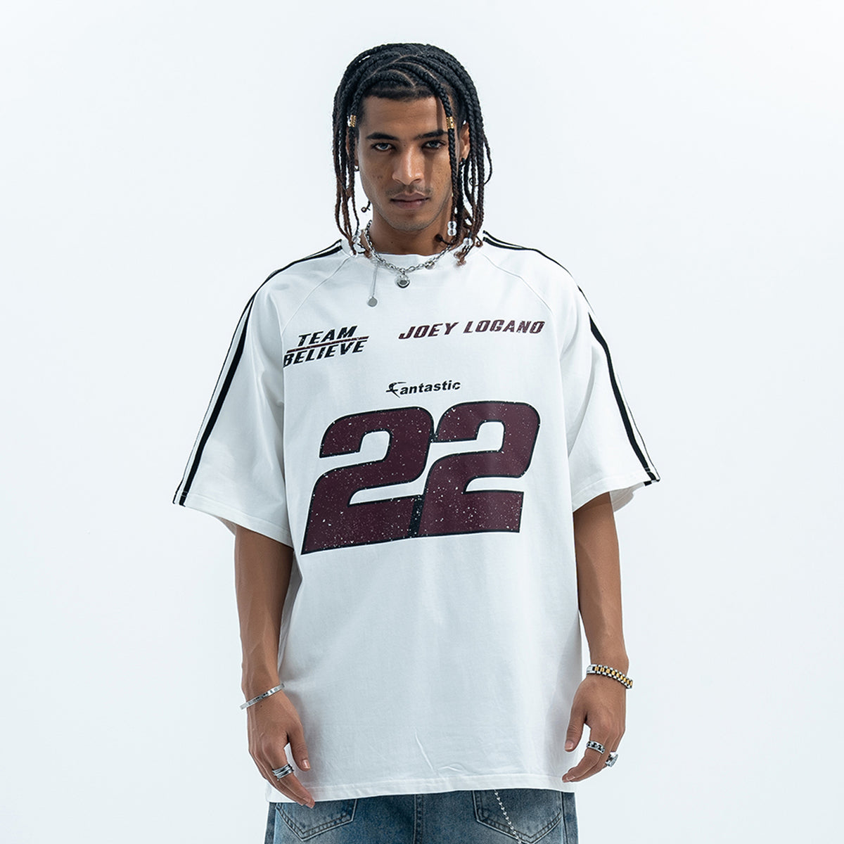 Racing t-shirt 22 number top motorsports tee in white