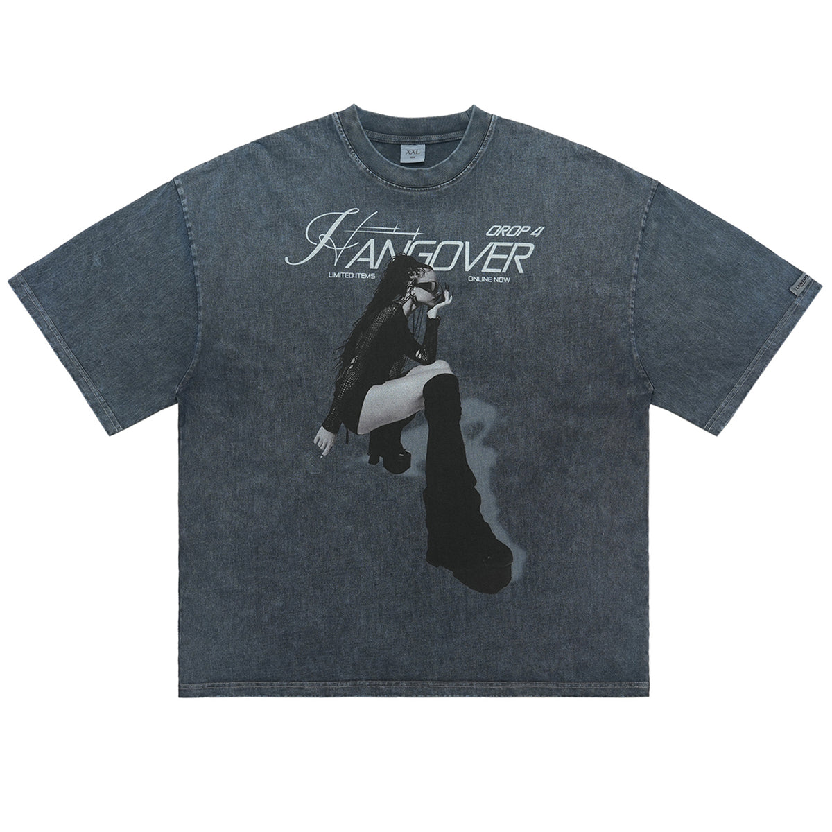 Hangover slogan t-shirt psychedelic girl print top y2k raver tee in Blue