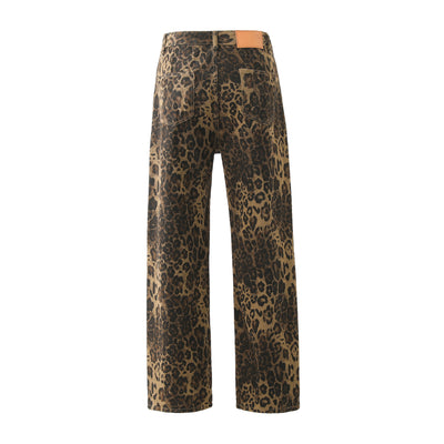 Petite Leopard jeans animal print denim pants short glam rock trousers in brown