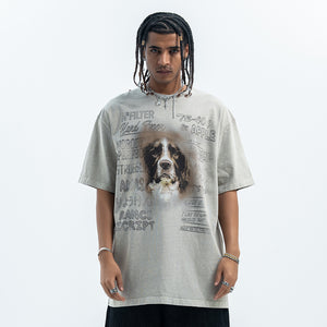 Dog t-shirt puppy print top retro cartoon tee animal jumper in grey