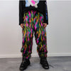 Striped neon fur joggers raver pants fluffy zebra trousers skiing fleece tie-dye overalls festival bottoms burning man pants in black pink