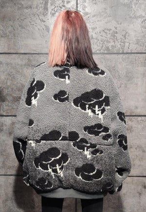 Cloud fleece jacket faux fur sky print bomber jacket grey