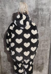 Heart fleece Bomber hand made faux fur love hood coat black