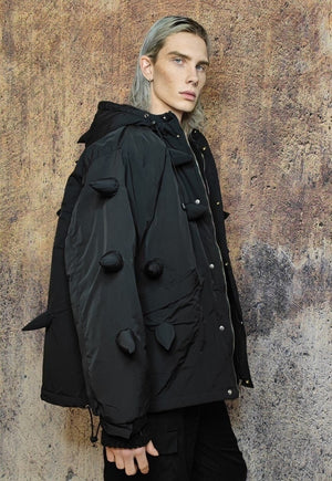 Spike bomber grunge jacket horn puffer punk coat in black