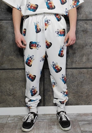 Teletubbies print joggers handmade UFO pants Alien overalls