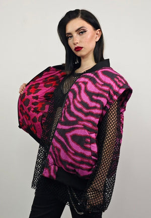 Leopard varsity jacket pink animal print reversible bomber