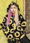 Sunflower fleece hoodie daisy print faux fur hooded jacket