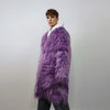 Shaggy faux fur lavender coat long neon trench bright raver bomber fluffy winter fleece luminous festival jacket burning man overcoat purple