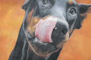 Hungry Doberman t-shirt pinscher print tee retro dog top in Beige