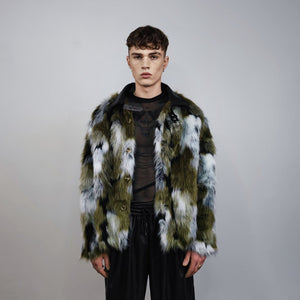 Short jacquard fur jacket green shaggy mink coat fuzzy going out military bomber party fleece fancy dress fluffy peacoat army camo overcoat