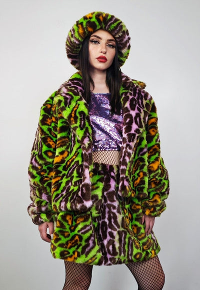 Cropped leopard trench coat green detachable rave bomber