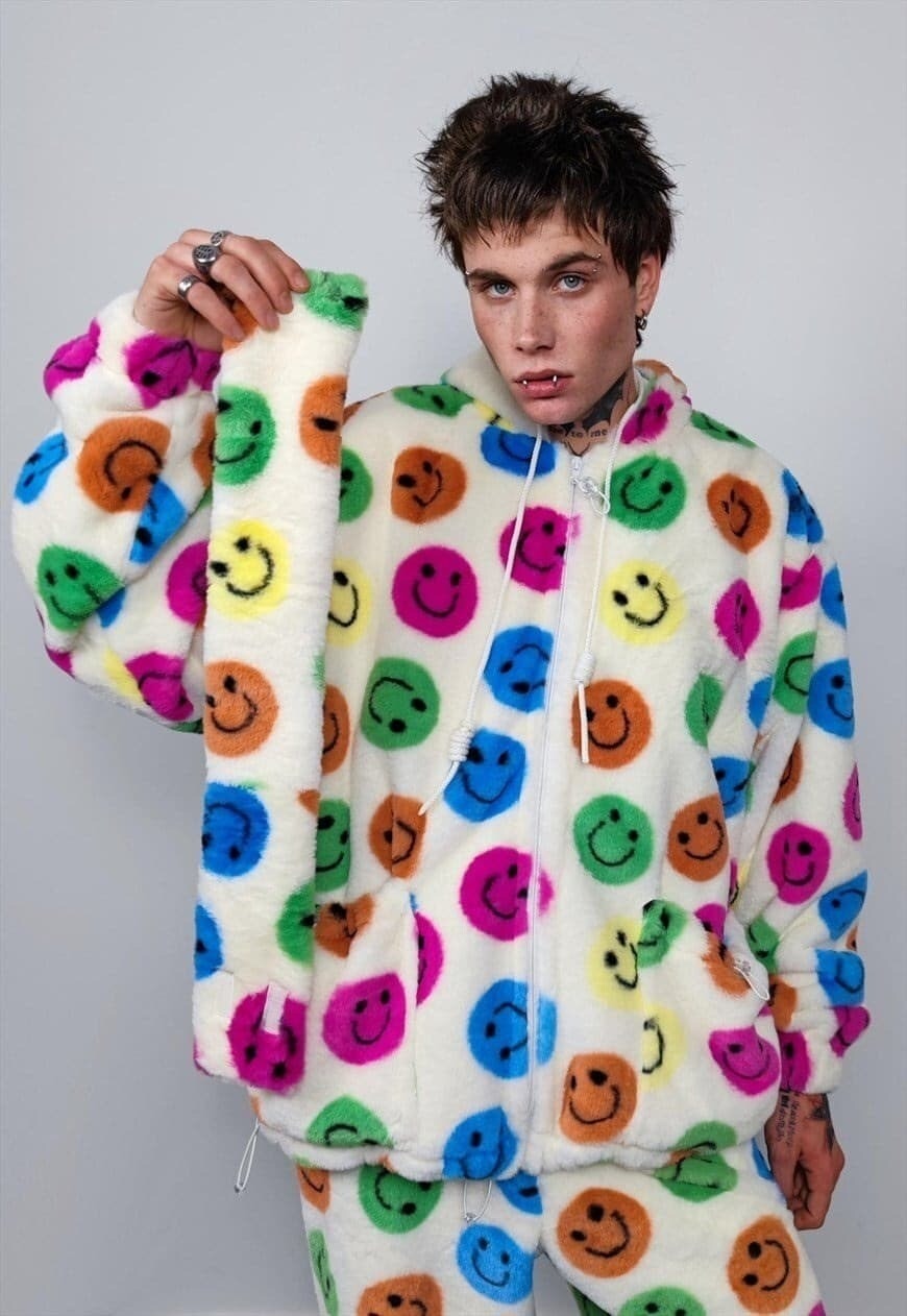 Fleece headband luxury fluffy head cover emoji print white