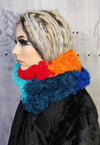 Handmade fluffy shawl scarf in rainbow colour circle snood