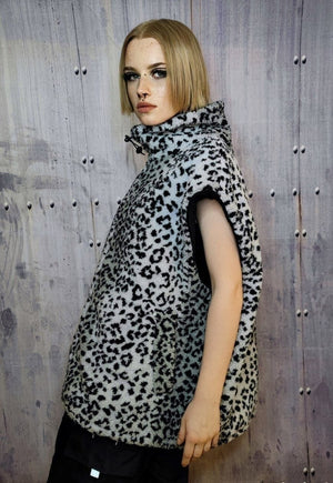 Leopard fleece hooded jacket handmade tie-dye fluffy bomber