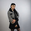 Hounds-tooth cropped jacket woolen dog-tooth bomber crop rocker check coat hooded varsity in black