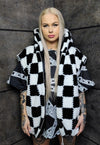 Checkerboard fleece jacket detachable check jacket in white